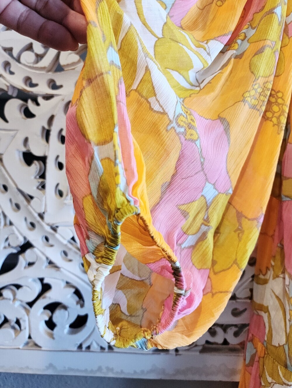 TRINA TURK A LINE CHIFON FEMININE DRESS V NECK LONG SHEER SLEEVE SZ large - Picture 11 of 16